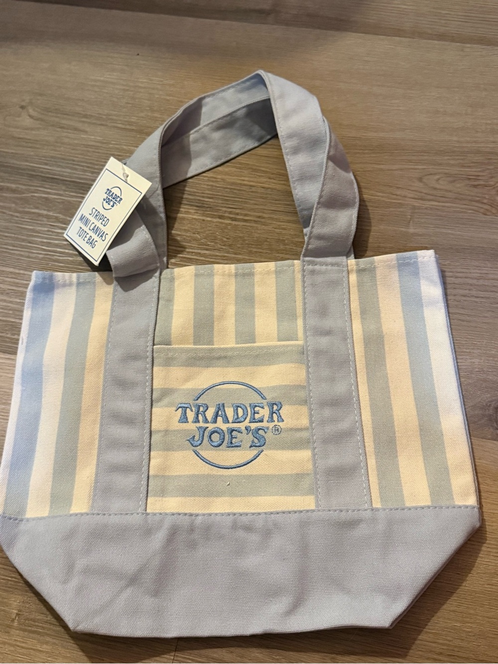 Trader Joe's Striped Canvas Tote - Cream & Light Blue